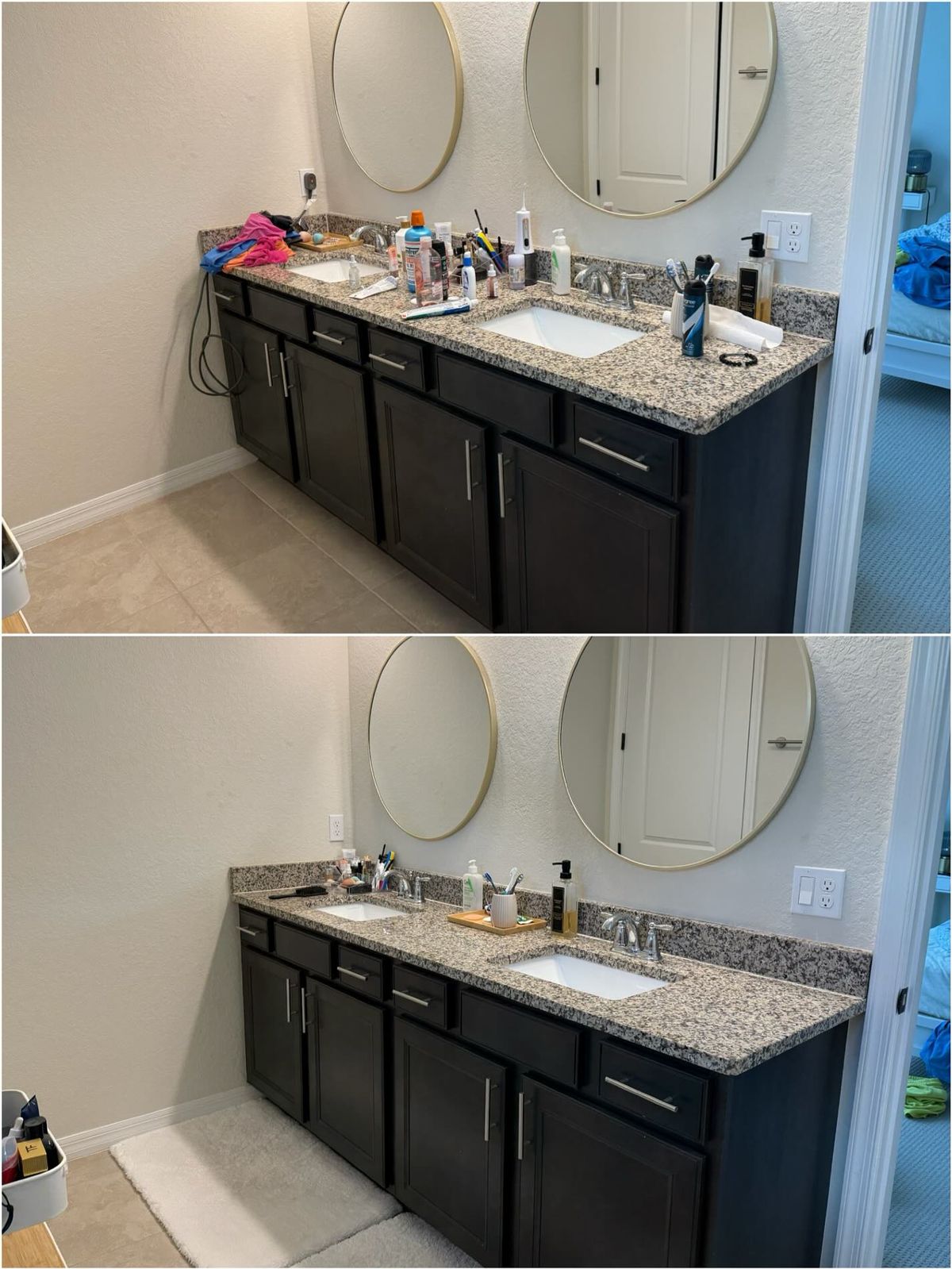 Bathroom vanity before and after cleaning
