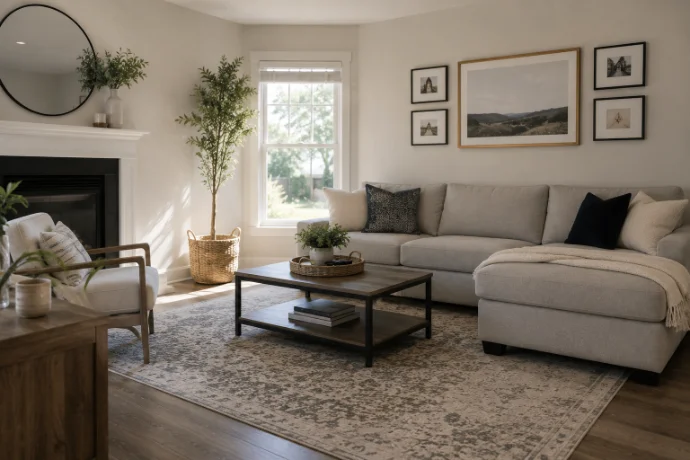 Standard house cleaning — living room kept spotless by Crest Cleaning Company