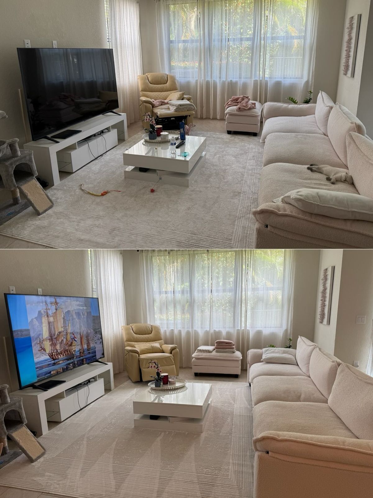 Living room before and after cleaning