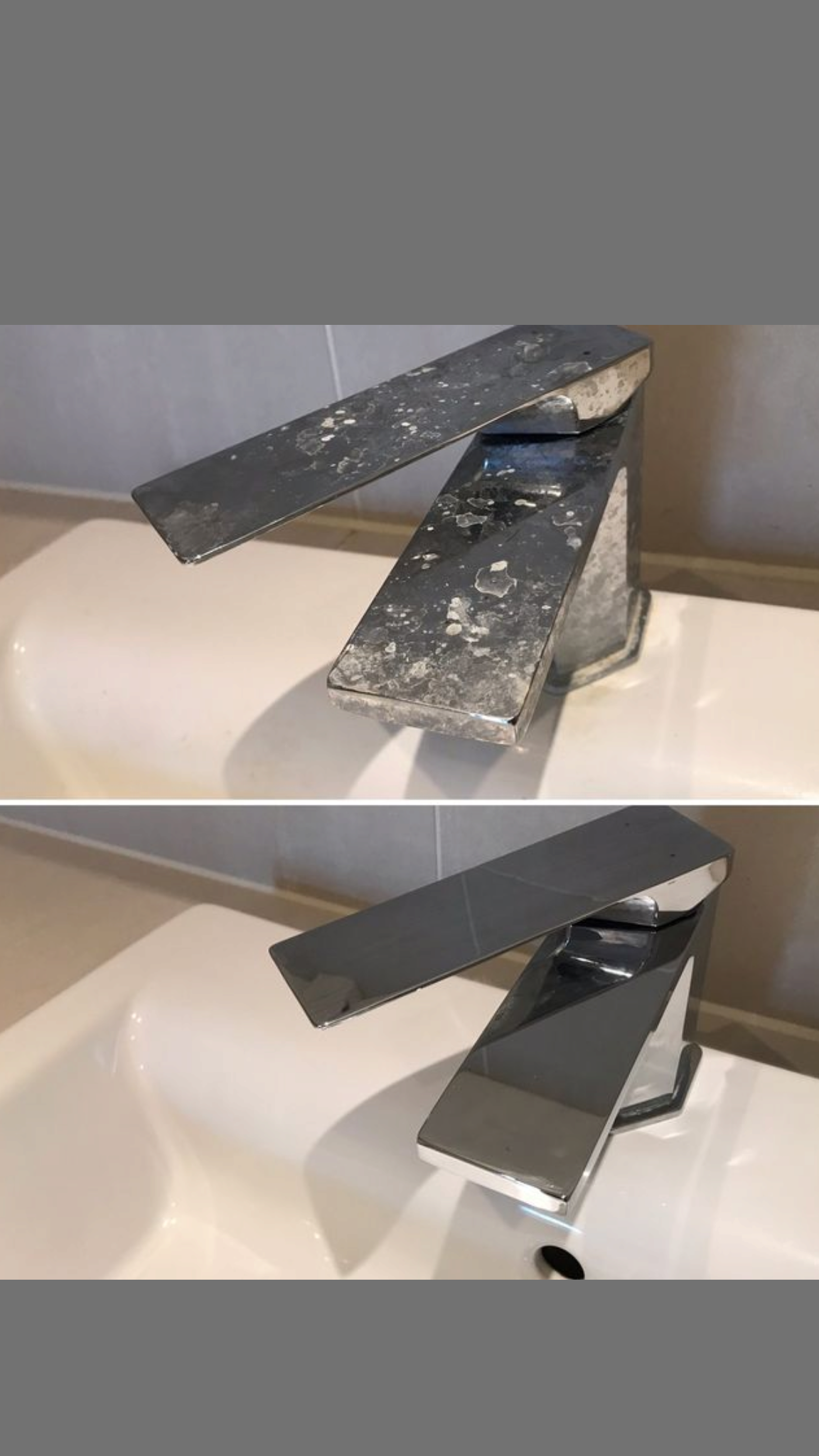 Bathroom sink faucet before and after cleaning