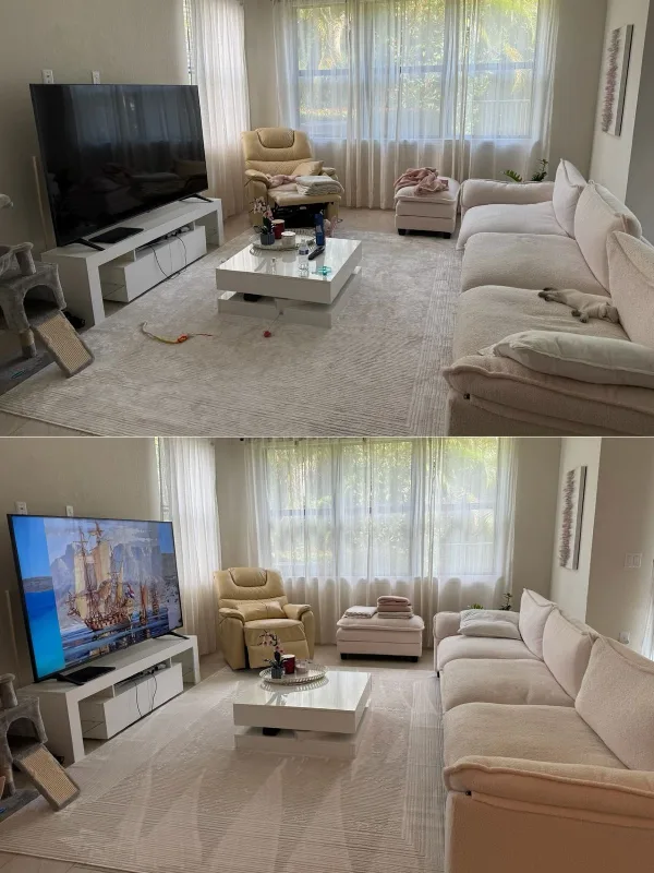 Living room before and after cleaning