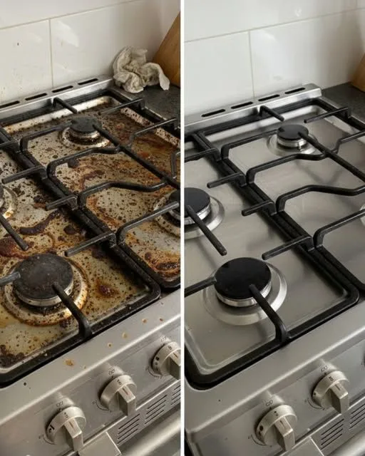 Stove before and after cleaning
